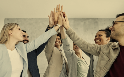 Team high fiving